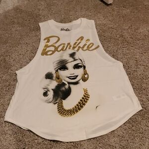 Barbie White and Gold Graphic Muscle Tee